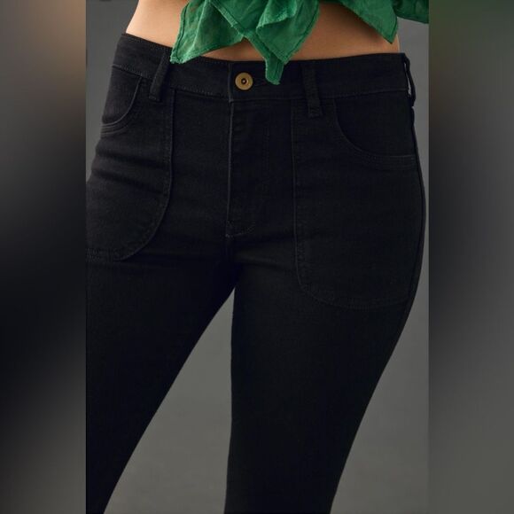 PILCRO Anthropologie The Icon Low Rise Flare Jeans in Black Wash Size 32 - Picture 2 of 13